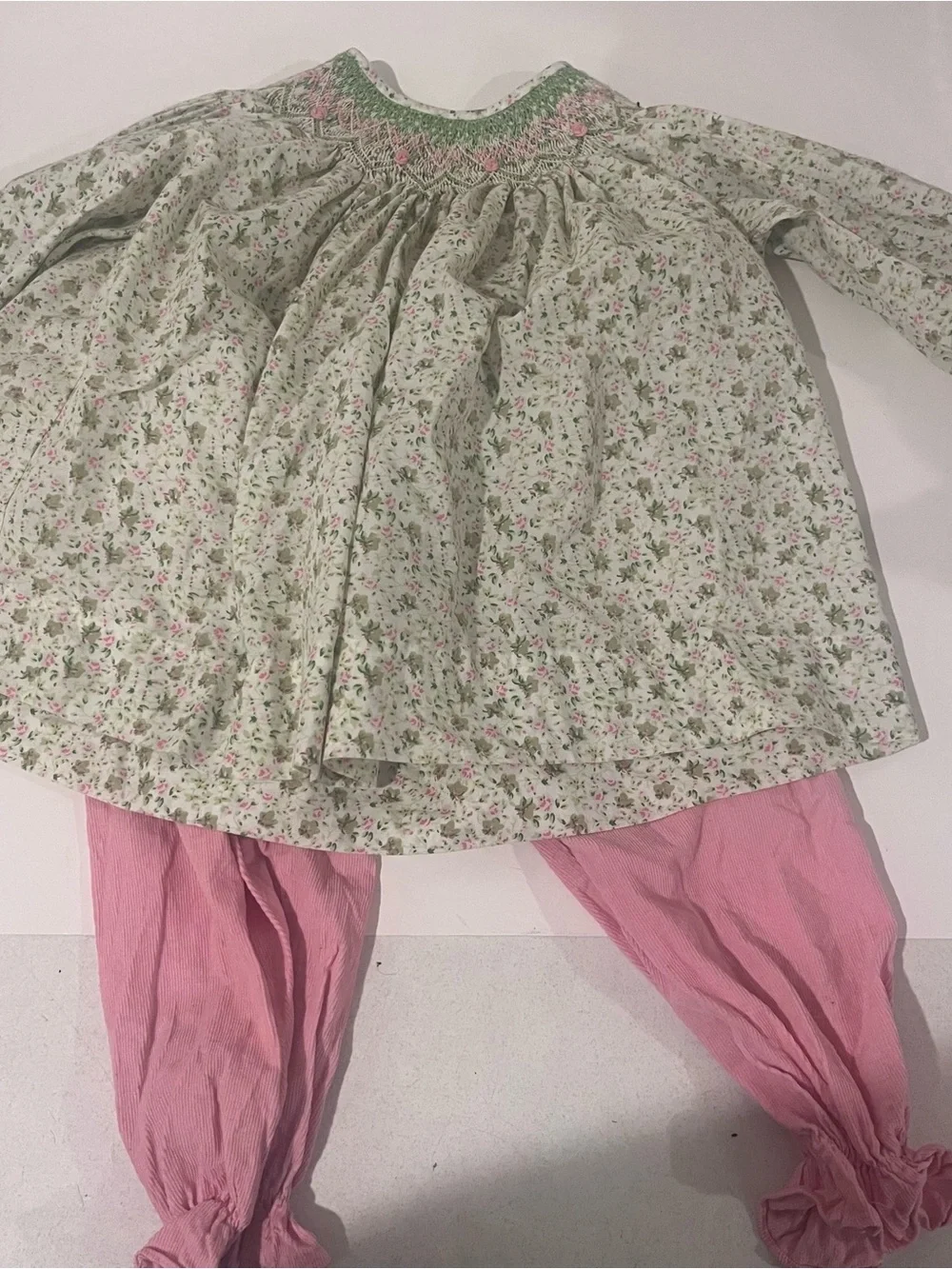 Remember Nguyen Smocked Floral Pant Set Toddler Girls 4T Pink Corduroy Pants